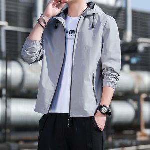 ROMON | Romon Mens Hooded Jacket Autumn Winter New Style Casual Loose Windproof Sporty Trendy Polyester Fiber Long Sleeve Zipper Decorated