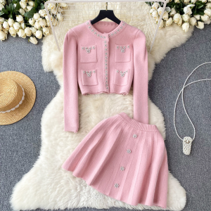 Luxury Lightweight Knitwear Set for Women with Short Sweater and Half-length Skirt Ideal for 18-25 Birthday Parties
