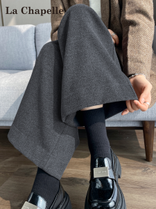 La Chapelle Grey Suit Wide Leg Pants Womens High Waist Slimming Woolen Casual Straight Leg Trousers Autumn 2025 New Arrival