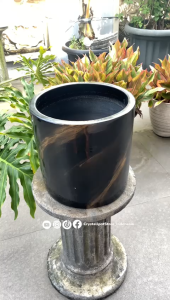 POT GERABAH MARMER TANAH LIAT SILINDER D25 T25 HITAM GLOSSY - GERABAH SILINDER D25 MARMER