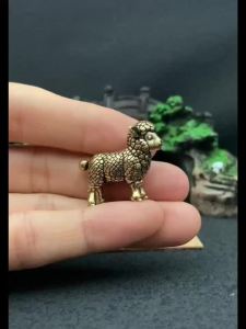 Hand Polished Chinese Zodiac Goat Figurine Brass Lucky Sheep Sculpture Desktop Ornament for Office Home Table Decor
