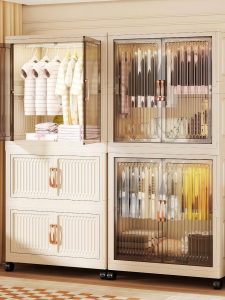 Salvo Lemari Plastik Lipat Magnetic Door - Bayi Transparan Desain Kuat & Hemat Ruang Rak Penyimpanan Baju/Buku/Mainan untuk Kos Apartemen Rumah