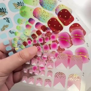 22Tips Green Gradient Gold Star Dot Toe Nail Wraps Full Cover Adhesive Toenail Polish Strips DIY Summer Beach Footnail Stickers