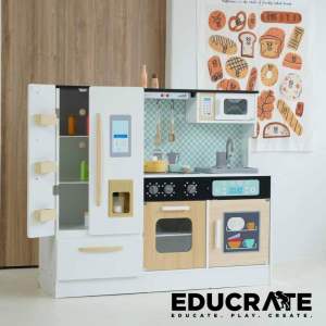 EducratePH Kids Wooden Pretend Play Kitchen Set with Refrigerator Oven & Sink | Large Play Kitchen