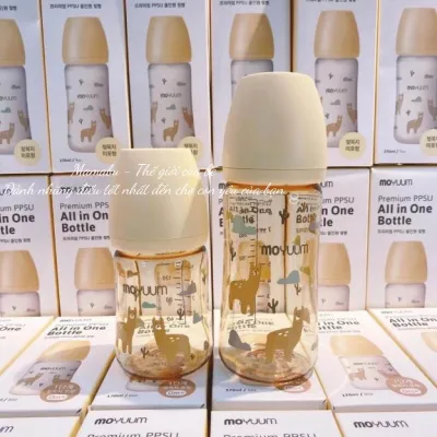 ( Tặng Kèm Ống Hút Chuyển Đổi ) Bình Sữa Moyuum Nội Địa Hàn Họa Tiết Chất Liệu PPSU Kèm Núm Ti Silicon Siêu Mềm Dung Tích 170ml/ 270ml Mamabu
