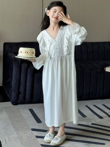Elegant Cotton Pajamas for Girls Long Sleeve Home Clothes Spring Autumn New Style Pure Cotton Fairy-like Sleep Dress