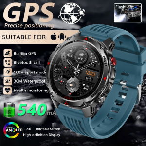 Outdoor Military Smart Watch Men Built-in GPS 1.46" AMOLED Compass Altimeter BT Call 3ATM Waterproof Clock LED Sports Smartwatch