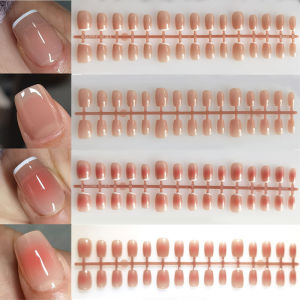30Pcs Gradient Short Ballet Nails Set Simple Nude Color False Nails Nail Tips Nail Art Patches