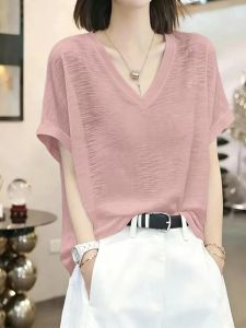 V.C.I | Womens Pink Bamboo Cotton Ice Silk V-neck T-Shirt