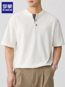 ROMON | Summer Lightweight Cooling Retro Henley Casual Short Sleeve T-Shirt for Men