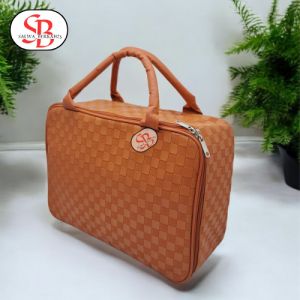 travel bag motif kotak warna orange  tas mudik  tas berpergian