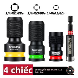 Bộ Chuyển Đổi Impact Hex 1/2 3/8 1/4 Sang 1/4 Bộ Chuyển Đổi Cờ Lê Lục Giác Tháo Nhanh Cho Đầu Vặn Vít Vuông