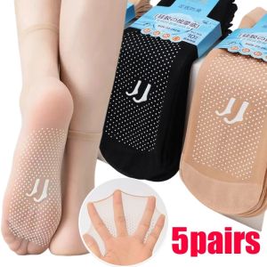 5 Đôi Tất Thoáng Khí Cực Ngầu Gợi Cảm Mùa Hè Da Đen Bán Chạy Tất Nylon Màu Trơn Nữ Phụ Nữ Độ Co Giãn Cao Trong Suốt