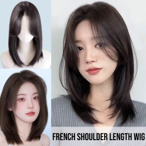 วิกผมผู้หญิงฝรั่งเศส ยาวถึงไหล่ เต็มหัว ผมตรงฟูธรรมชาติ พร้อมหน้าม้าปล่อยลม