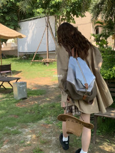 Retro American Style Large Capacity Double Shoulder Bag for Women Cycling Backpack 2024 New Style Student Travel Bag