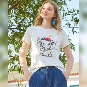 Sweet and Casual Elephant Print Short Sleeve Round Neck T-Shirt