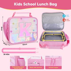 Kids Lunch Box for School Mermaid Prints Leak-Proof 6-Compartment Bento Box with Insulated Lunch Bag Microwave Safe Purple Pink