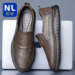 New 2025 Mens Casual Shoes Genuine Leather Slip-On Soft Bottom Anti-Slip Spring Fashionable round Toe Low Heel Daily Wear