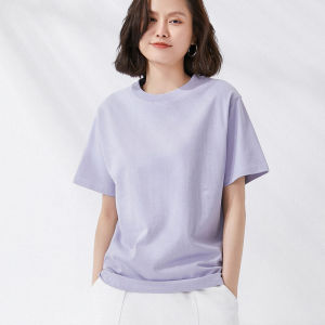 Nguyên Chất Áo Thun Cổ Tròn Cotton Nữ Tay Ngắn Tình Hình Cặp Đôi Tay Lửng Ngăn Xếp Lớp Dựng Đế Áo Thun