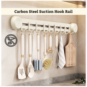 Ready Stock Heavy Duty Wall-Mounted Suction Sliding Sticky Hook Rail Wall Rack No Drill Rak Gantung Dapur Tandas Adjustable Cangkuk Dinding Utensils Removable Reusable Kitchen Storage Toilet Organizer Hanger Waterproof Bathroom Cloth Spatula Kitchen Ware