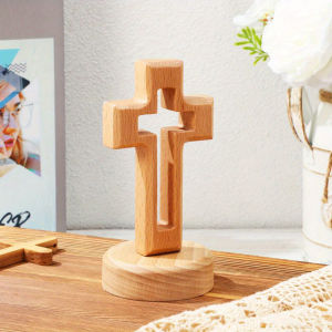 GUOUQNA Cross Wood Crucifix Standing Wall Wooden Religious Table Decoration Gifts Holy Church Religious Ornament Statue