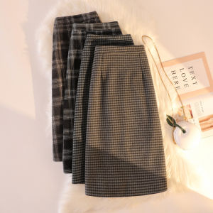 Thickened Warm Plaid A-Line Mini Skirt for Women High Waist Slimming Long Autumn Winter New Arrival Korean Style Commute