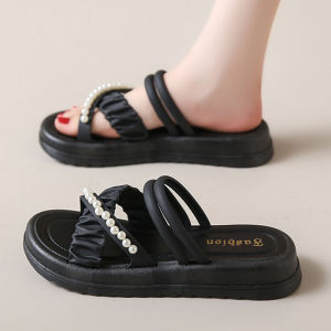 Pearl Platform Slippers Womens Summer Outwear 2024 New Arrival Two-Way Wear Fairy Style with Skirt Beach Seaside Sandals