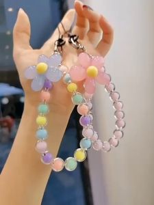 Flowers Mobile Phone Lanyard Wrist Strap Women Hand-Held Chain Short Tali Hiasan Phone Case Lanyard Key Pendant
