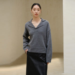 Yigue | 100 Wool Turn-Down Collar Knitwear