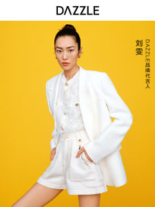 White Chic Female Suit Jacket DAZZLE Liu Wen Style Long Sleeve Business Coat Straight Cut Shape Fashionable Ladieswear