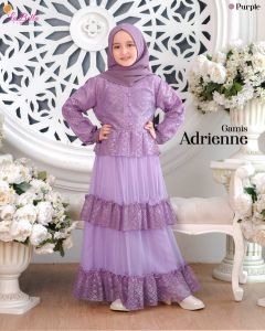 Gamis anak perempuan tosca grey ungu brokat tutu Adrienne Labella/ gaun pesta mewah anak perempuan/ dress kekinian lebaran