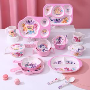 My Little Pony Toddler Dinnerware Unbreakable Food Grade Melamine BPA-Free Kids Feeding Set with Utensils Non-slip Easy Clean