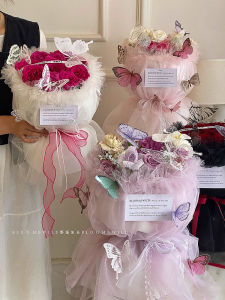 Fairy Dust Gauze Rose Flower Bouquet Soft Light Wrinkle Edge Small Fragrance Style Floral Design DIY Flower Arrangement