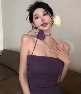 Sweet Seductive Purple Rose Tank Top for Women with Chest Pad Thai Style Vest Ideal for Summer Work Clothing