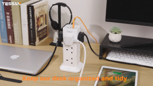 TESSAN SG - SG Safety Mark Surge Protector Tower Socket 12 Outlets Extension Tower Multi Plug Adapter with USB Type C