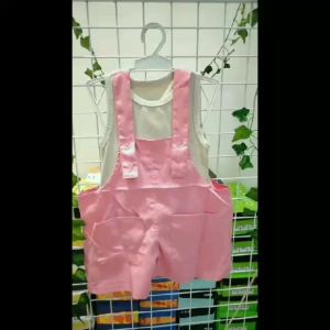 (LOLI-JKT) BS-495 SETELAN ANAK JUMPSUIT PINK POMPOM SIZE 100-140