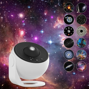 Star Planetarium โปรเจคเตอร์ Night Light พร้อมตัวจับเวลา 4K 13 แผ่นฟิล์ม HD 360 °   โคมไฟโปรเจคเตอร์ Galaxy Space Rotation สําหรับห้องนอนเด็ก