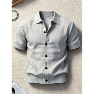 JIARONG | Light Grey Neapolitan Boss Knit Short Sleeve Shirt for Men Summer Style