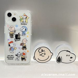 Wireless Charging Cartoon Snoopy Charlie Couple Phone Case Transparent Hard Shell Creative Stand Compatible with Apple 16/15 17promax