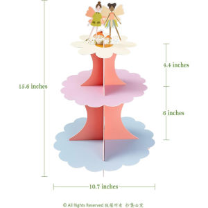 Pastel Fairy Cupcake Stand for Birthday Party Fairy Party Cake Serving Tray Flower Cake Stand for Forest Tea Party Party Supply