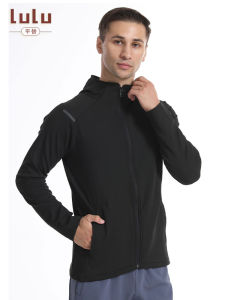 Lulu Mens Outdoor Sports Jacket Spring Autumn Climbing Windproof Hooded Fitness Running Suit Quick Dry Long Sleeve Top