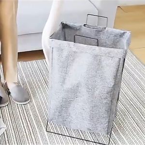 Laundry Basket Foldable Collapsible Steel Frame Waterproof Liner Freestanding Storage Organizer with Metal Frame and Portable Storage Bag for Bathroom Dormitory Dirty Clothes Hamper Large Capacity