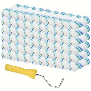 1pc Mini Paint Roller Covers Handle with 60 Roller Brushes 4-Inch Small Paint Rollers Reusable Paint Roller Handle for Walls