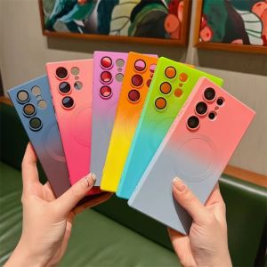 Magnetic Case for S20 S21 S22 S23 S24 S25 S26 Ultra/S20+/S21+/S22+/S23+/S24+/S25+/S26+/S21 FE/S23 FE/S24 FE/S25 FE/S26 FE/S25 Edge Compatible with MagSafe Luxury Gradient Soft Liquid Silicone with Camera Lens Protector Shockproof Cover