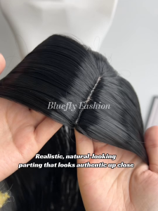 Black And Brown Highlight Clip In Hair Topper With Center Part For Natural Face Framing Style
