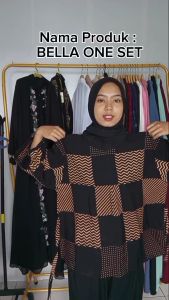 BELLA ONE SET M L XL XXL Setelan Dewasa Tunik Muslimah Bahan Adem Dingin Katun Rayon Oneset Jumbo LD 125CM Premium Celana Kulot Wanita Terbaru Full Karet Long Tunik Busui Oneset Santai Baju Santai Blus Jumbo Ibu-Ibu Busui Friendly Sleting Depan Setelan