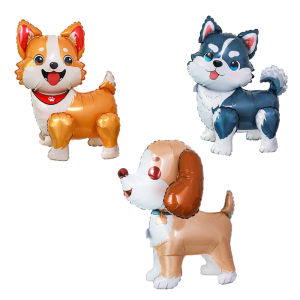 New Cartoon 4D Standing Corgi Husky Pet Dog Balloons Childrens Birthday One-Year-Old Party Decoration Items Aluminum Foil Balloons