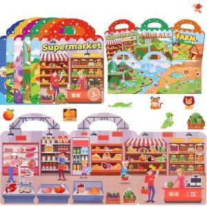 New Vehicle Jelly Stickers Reusable Childrens Stickers Book DIY Scene Stickers Keep Kids Busy Creative Toy For Kids Gifts