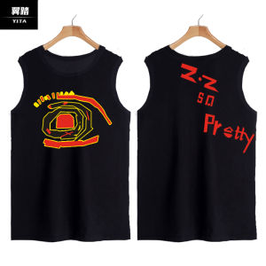 Pure Cotton No Sleeve T-Shirt Mens Cool Concert Tourist Casual Loose Fit round Neck Heat Transfer Printed Summer Fashion