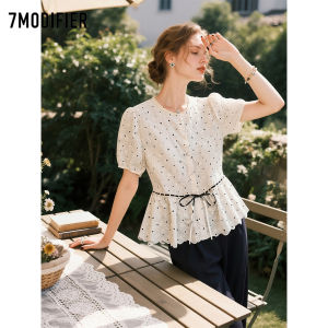 7.Modifier | Áo Búi Cổ Dây Nơ Đính Chấm Bi Thời Trang